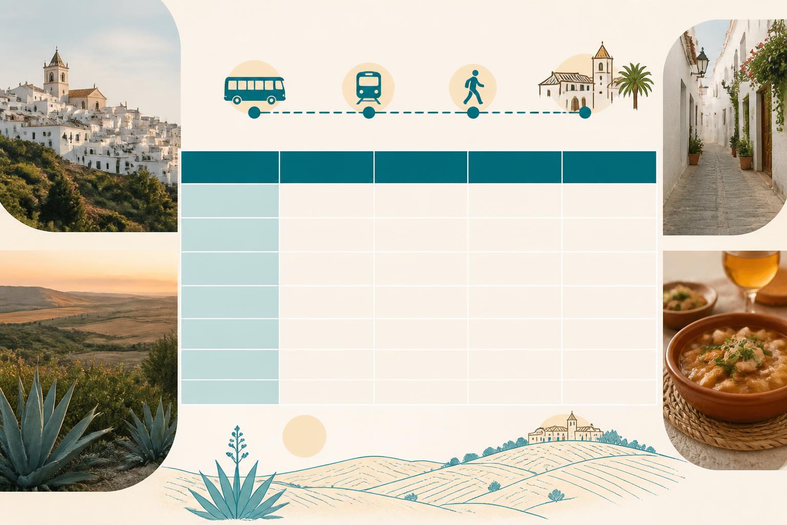 Comparison table for checking transport options to Vejer de la Frontera