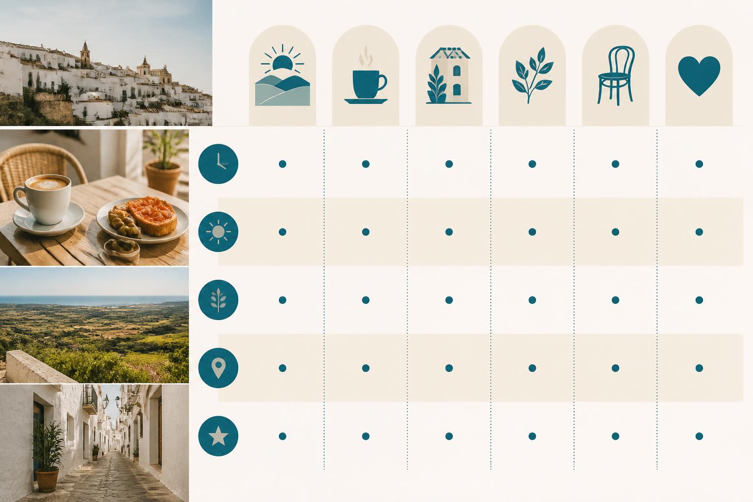 Editorial comparison concept for planning breakfast in Vejer de la Frontera