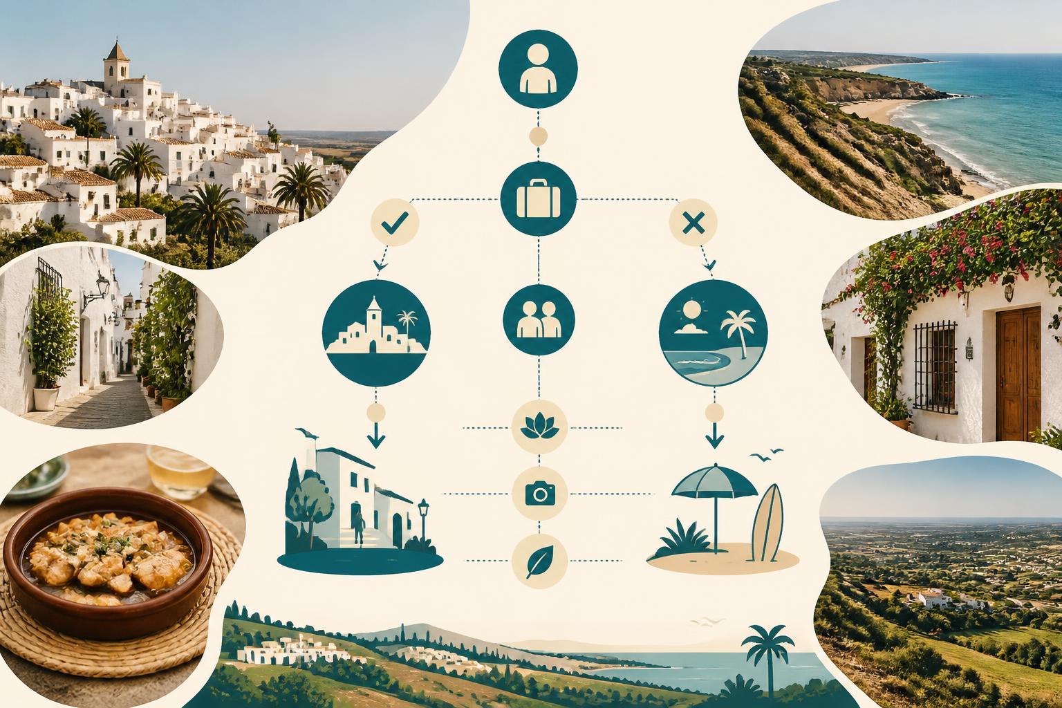 Simple travel planning graphic comparing where to stay in Vejer de la Frontera