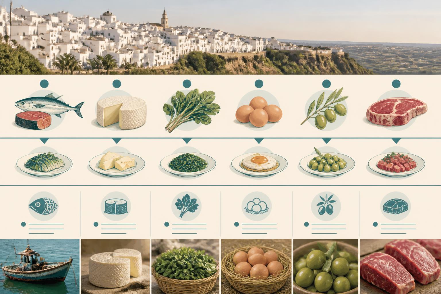 Infografía editorial sobre productos gastronómicos que buscar en Vejer de la Frontera