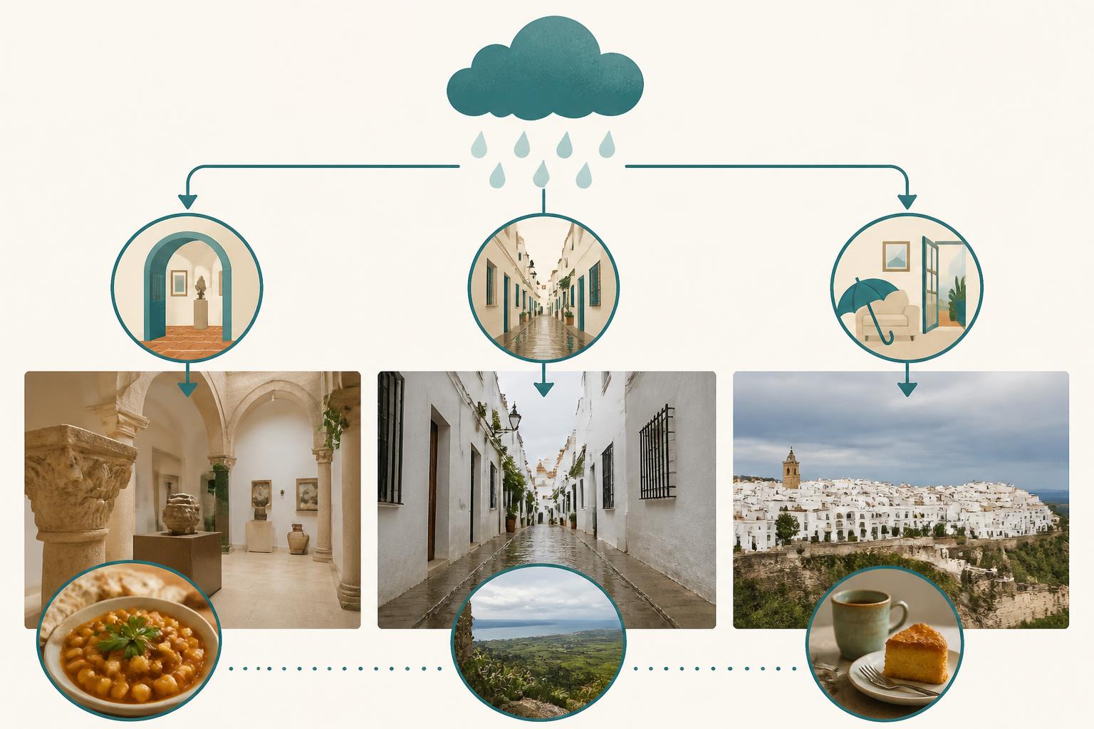 Esquema de decisión para organizar una visita a Vejer de la Frontera cuando llueve
