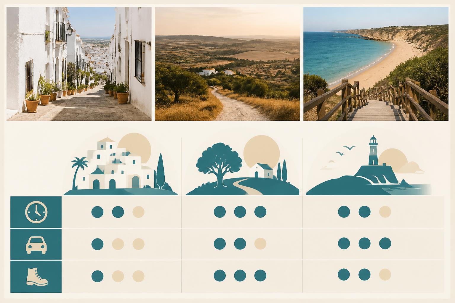 Matriz visual de planes para hacer en Vejer después de visitar el casco histórico