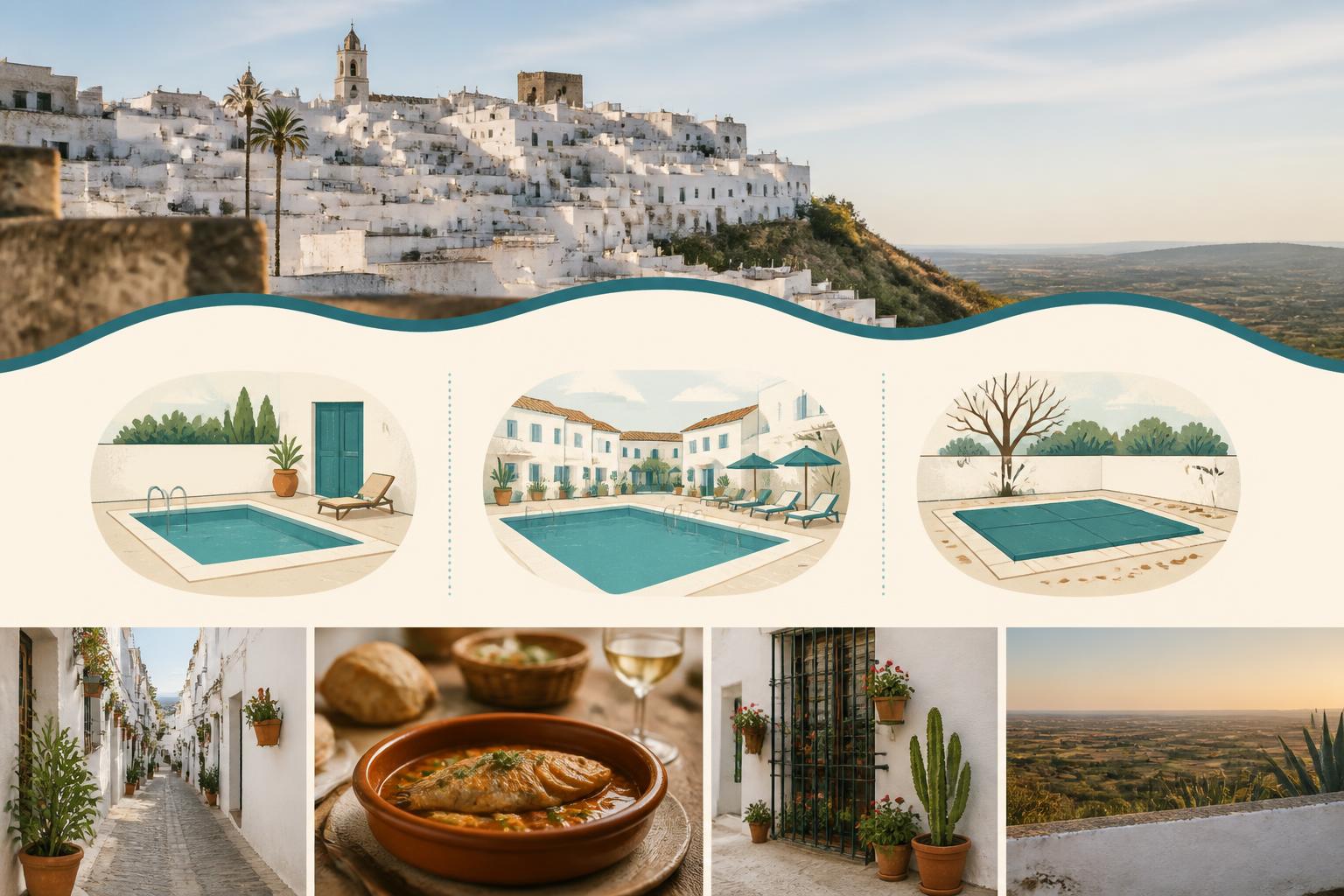 Comparación visual de tipos de piscina en alojamientos de Vejer de la Frontera