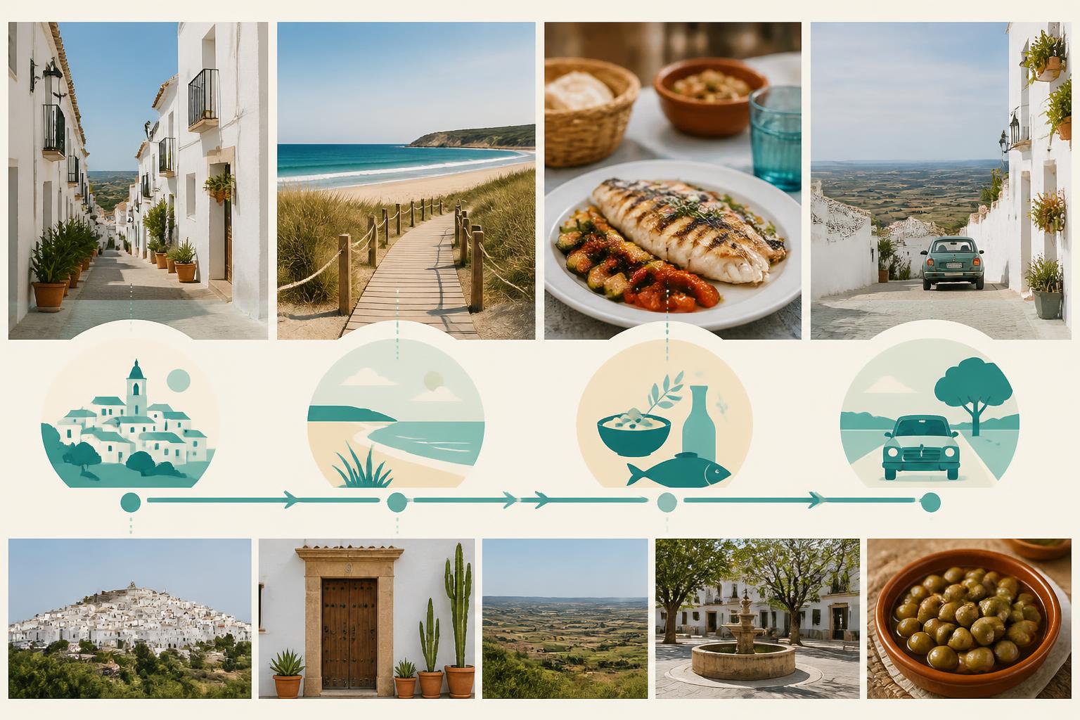 Simple itinerary diagram for organising a day from Vejer to El Palmar and La Janda