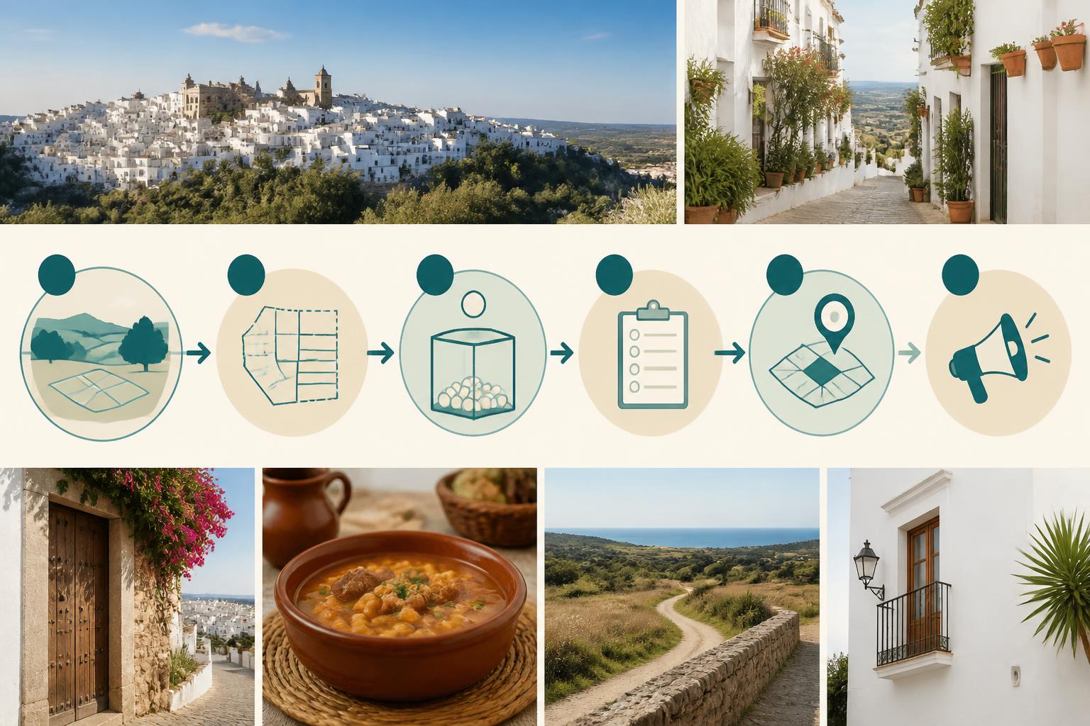 Simple diagram showing the stages of the Hazas de Suerte process in Vejer
