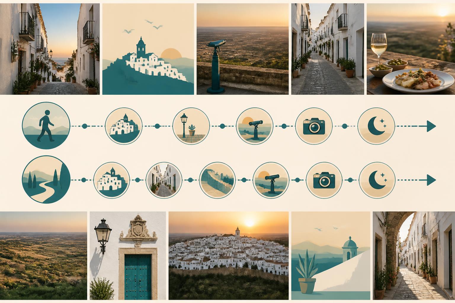 White façades and viewpoints in Vejer de la Frontera during the late afternoon