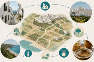 Mapa esquemático de Vejer de la Frontera y sus zonas exteriores, entorno rural y alrededores