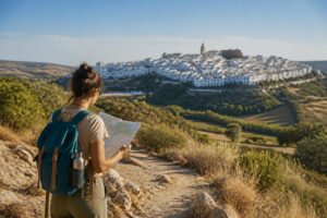 Persona preparando una ruta de senderismo por el entorno de Vejer de la Frontera