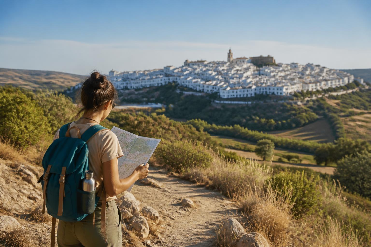 Persona preparando una ruta de senderismo por el entorno de Vejer de la Frontera