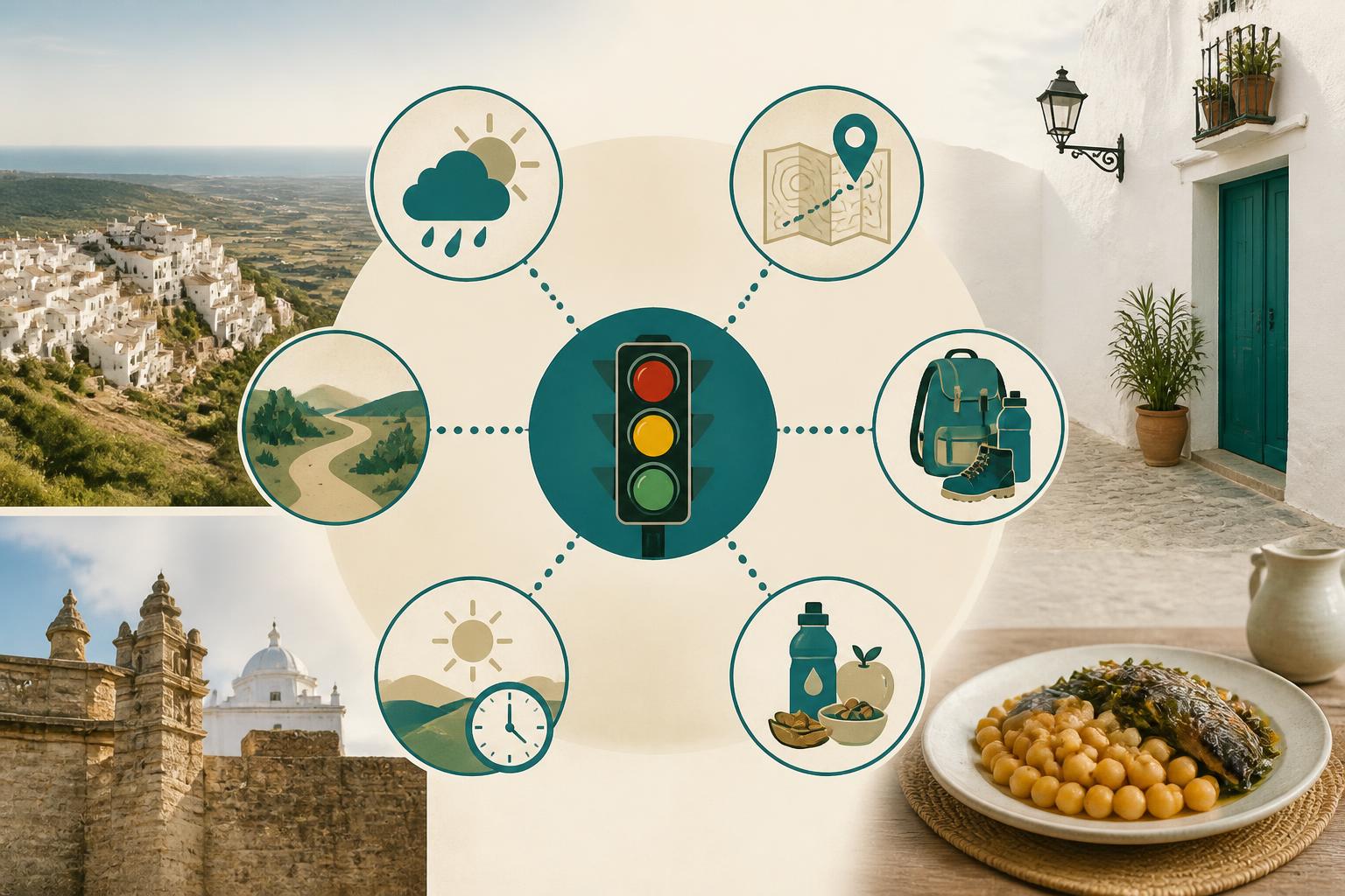 Editorial traffic-light checklist for assessing hiking conditions in Vejer